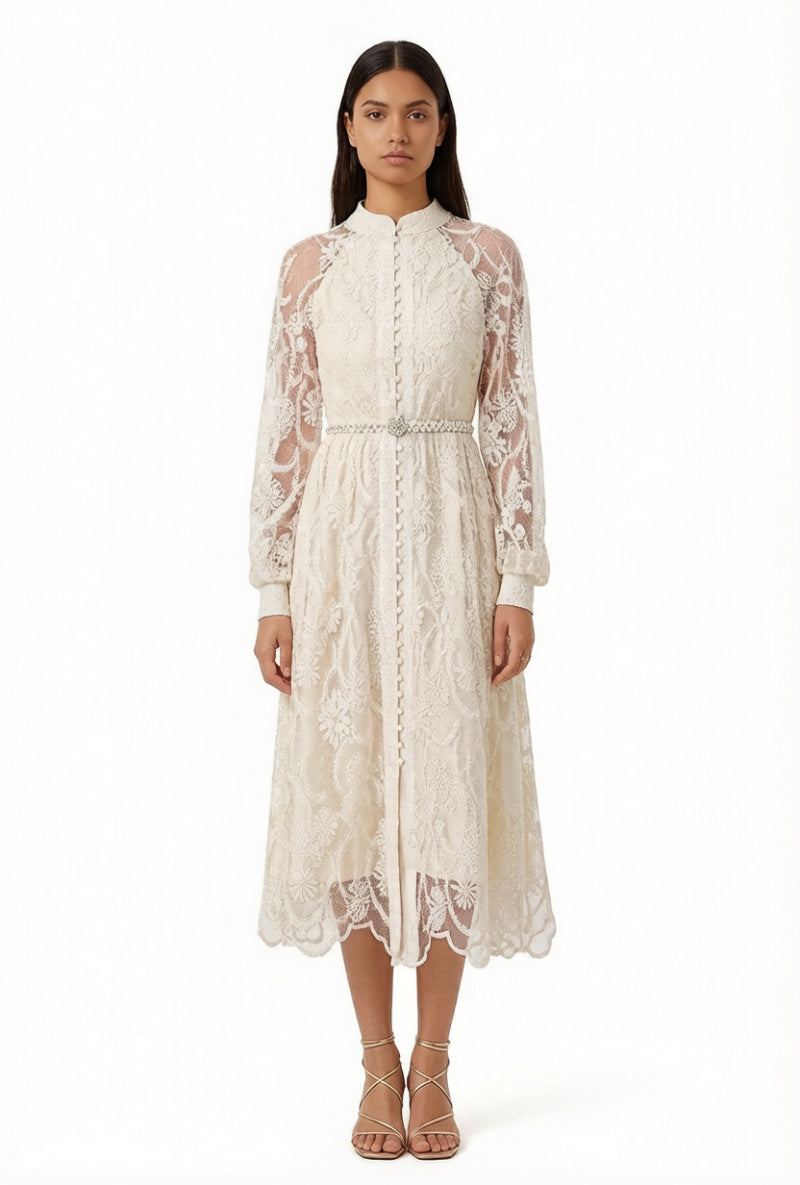 Soft-tempered Embroidered Long-sleeved Cardigan Dress