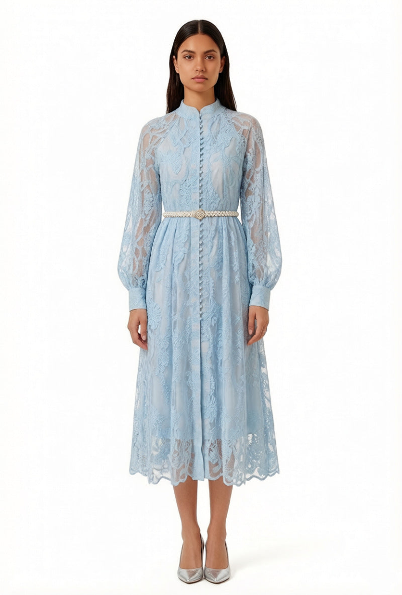 Soft-tempered Embroidered Long-sleeved Cardigan Dress