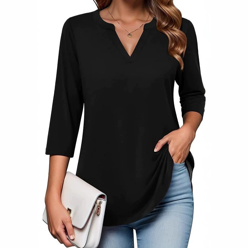 Womens Digital-Print Mid-Sleeve V-Neck Top - Trendy Tank Top