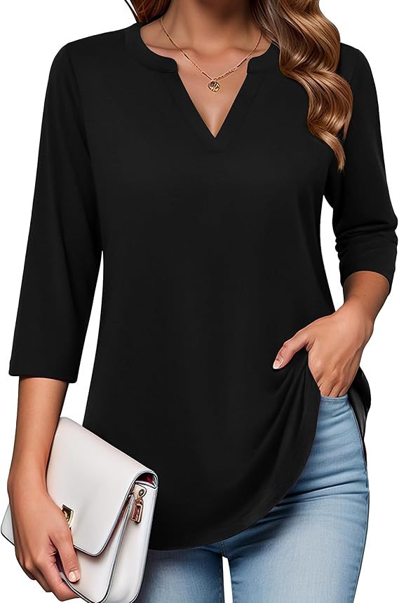 Womens Digital-Print Mid-Sleeve V-Neck Top - Trendy Tank Top