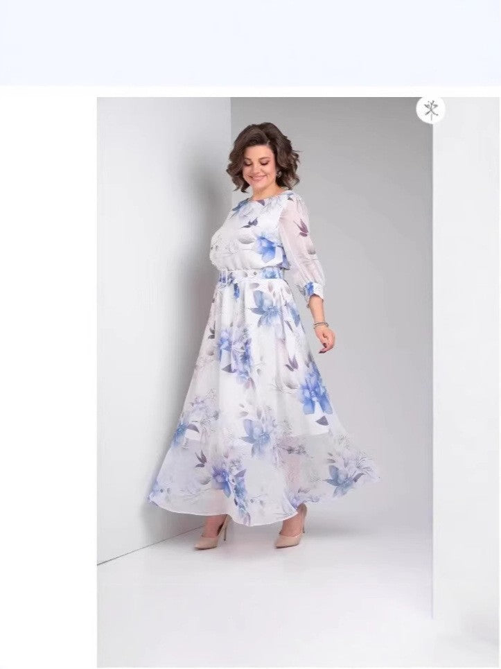 Summer Collar Style Retro Printed Dress for Women