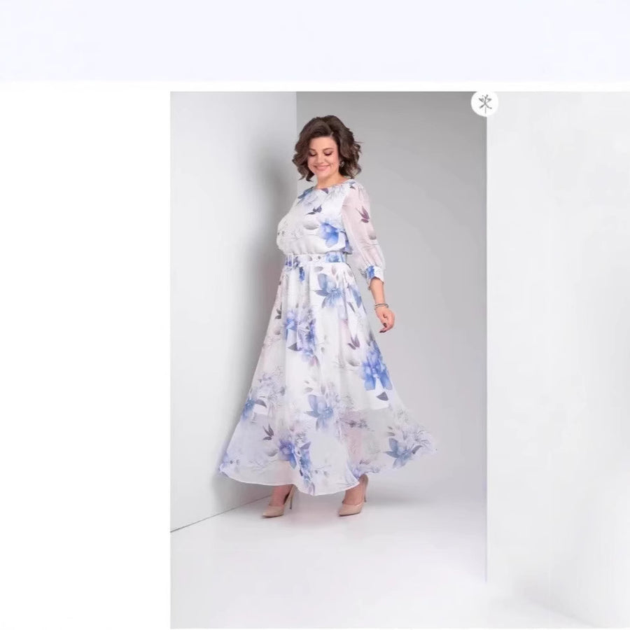 Summer Collar Style Retro Printed Dress for Women