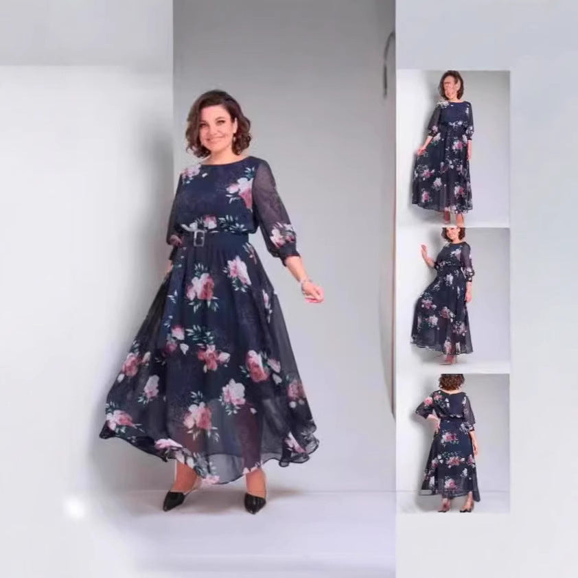 Summer Collar Style Retro Printed Dress for Women
