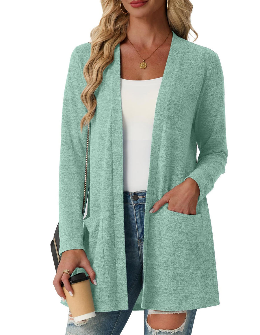 Solid-Color Coat with Patch Pockets - Long Sleeve Knit Top