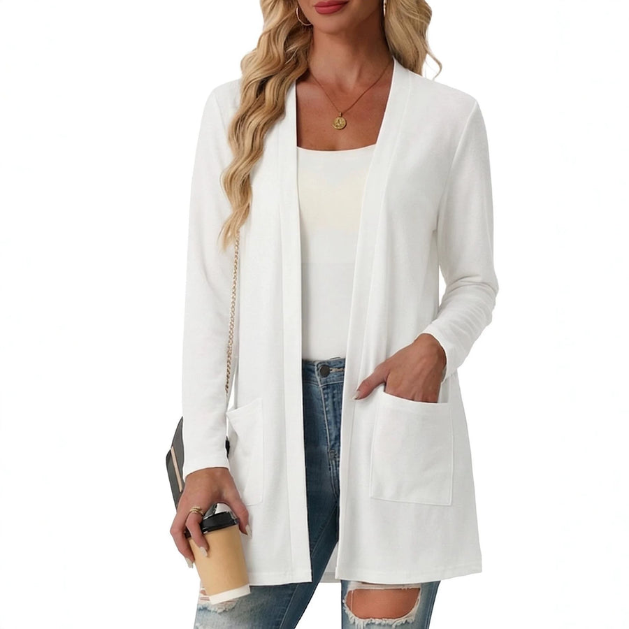 Solid-Color Coat with Patch Pockets - Long Sleeve Knit Top