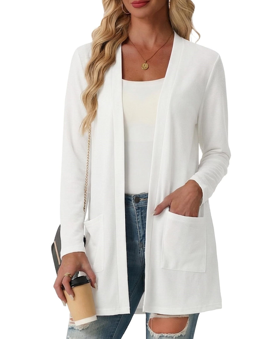 Solid-Color Coat with Patch Pockets - Long Sleeve Knit Top