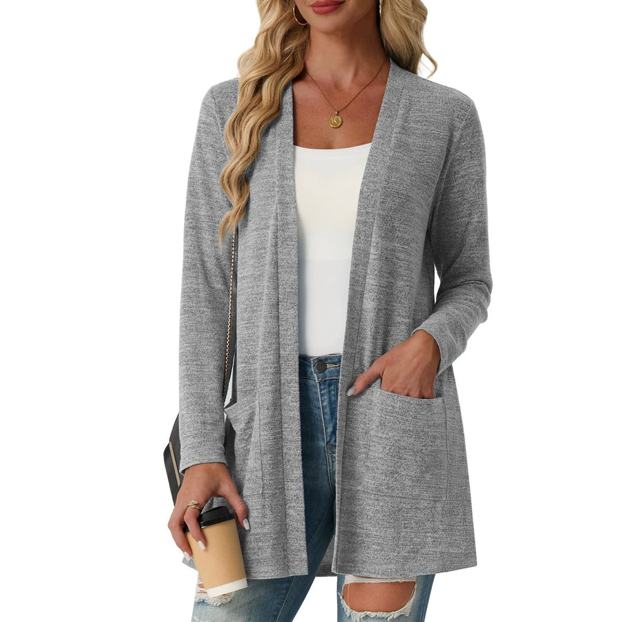 Solid-Color Coat with Patch Pockets - Long Sleeve Knit Top