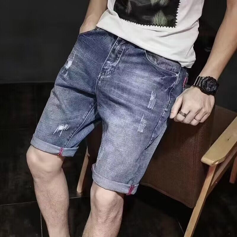 Straight-leg Relaxed-fit Distressed Denim Shorts for Men