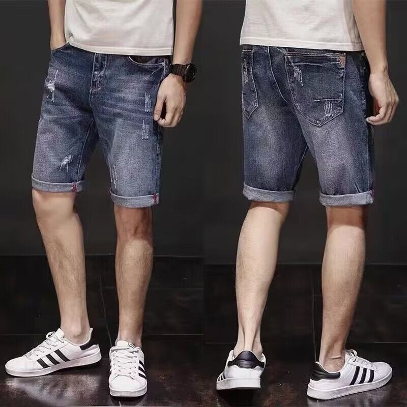 Straight-leg Relaxed-fit Distressed Denim Shorts for Men