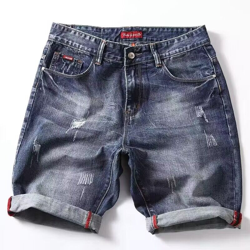 Straight-leg Relaxed-fit Distressed Denim Shorts for Men
