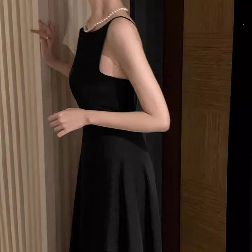 Womens Long Sleeveless Dress with One-Shoulder Design