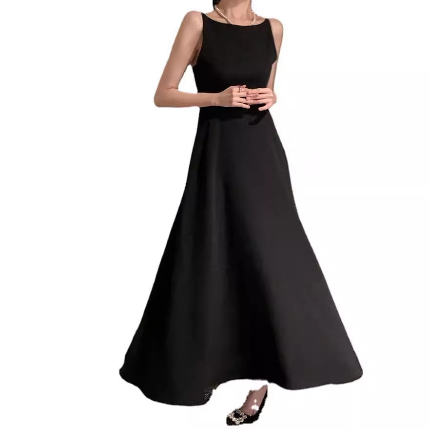 Womens Long Sleeveless Dress with One-Shoulder Design
