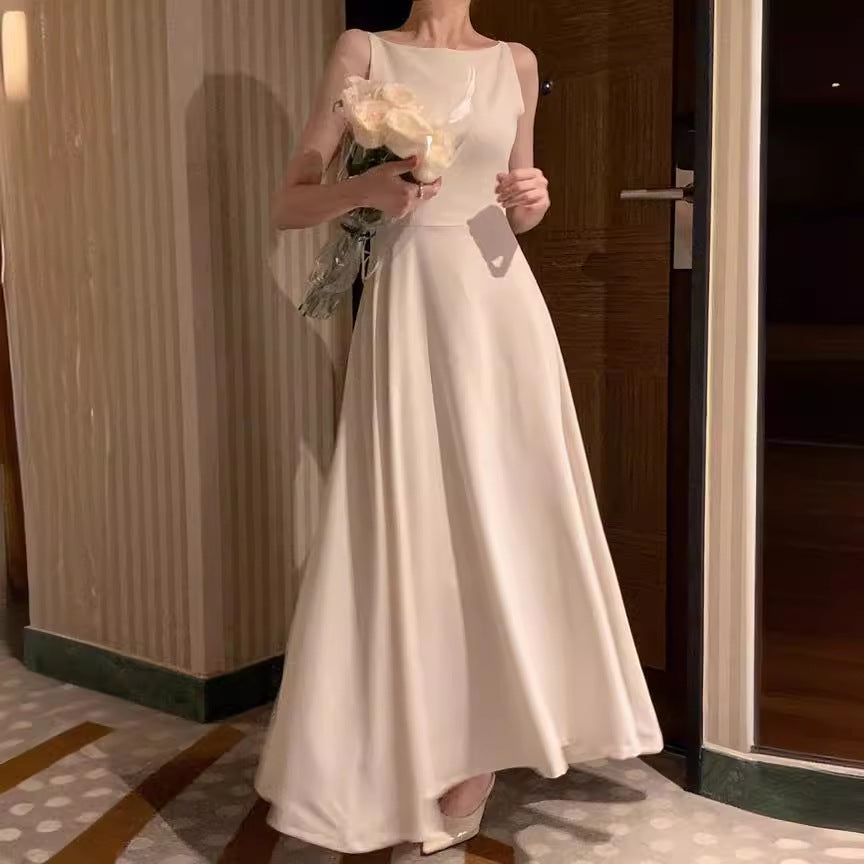 Womens Long Sleeveless Dress with One-Shoulder Design