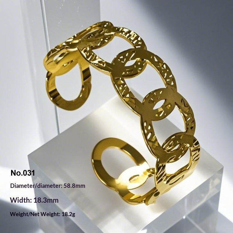 Retro Irregular Hollowed-Out Titanium Steel Bracelet