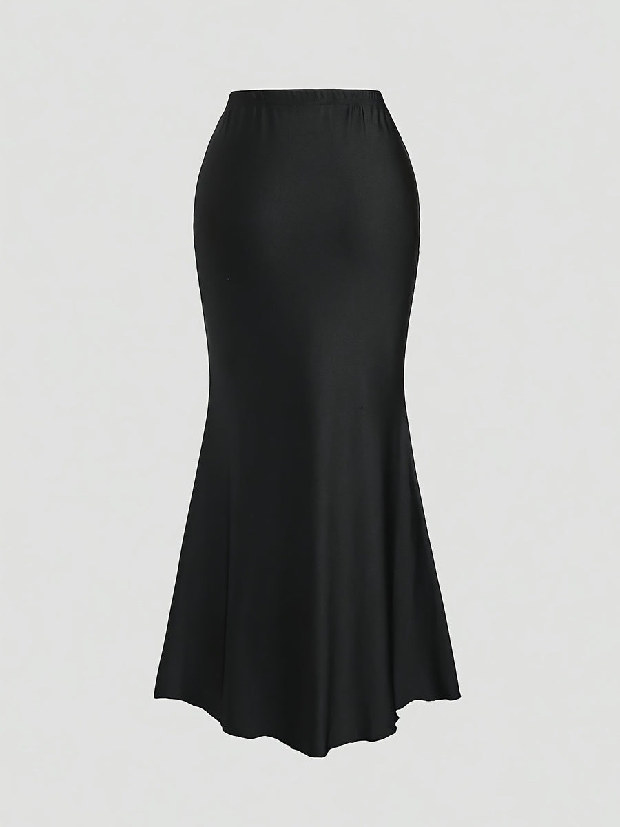 Solid-color Metal-decorated Fishtail Maxi Skirt