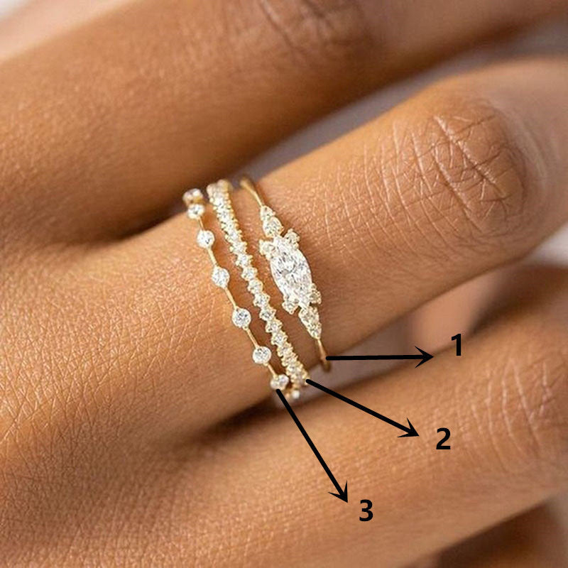 Japanese and Korean Diamond-studded Stacking Rings for Women