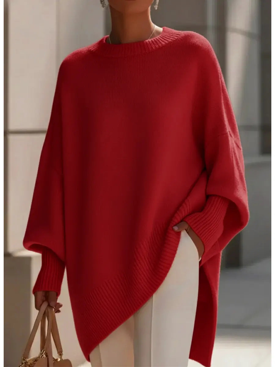 Womens Loose Crew-Neck Knit Sweater - Effortless Style