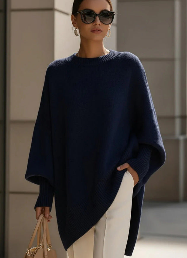 Womens Loose Crew-Neck Knit Sweater - Effortless Style