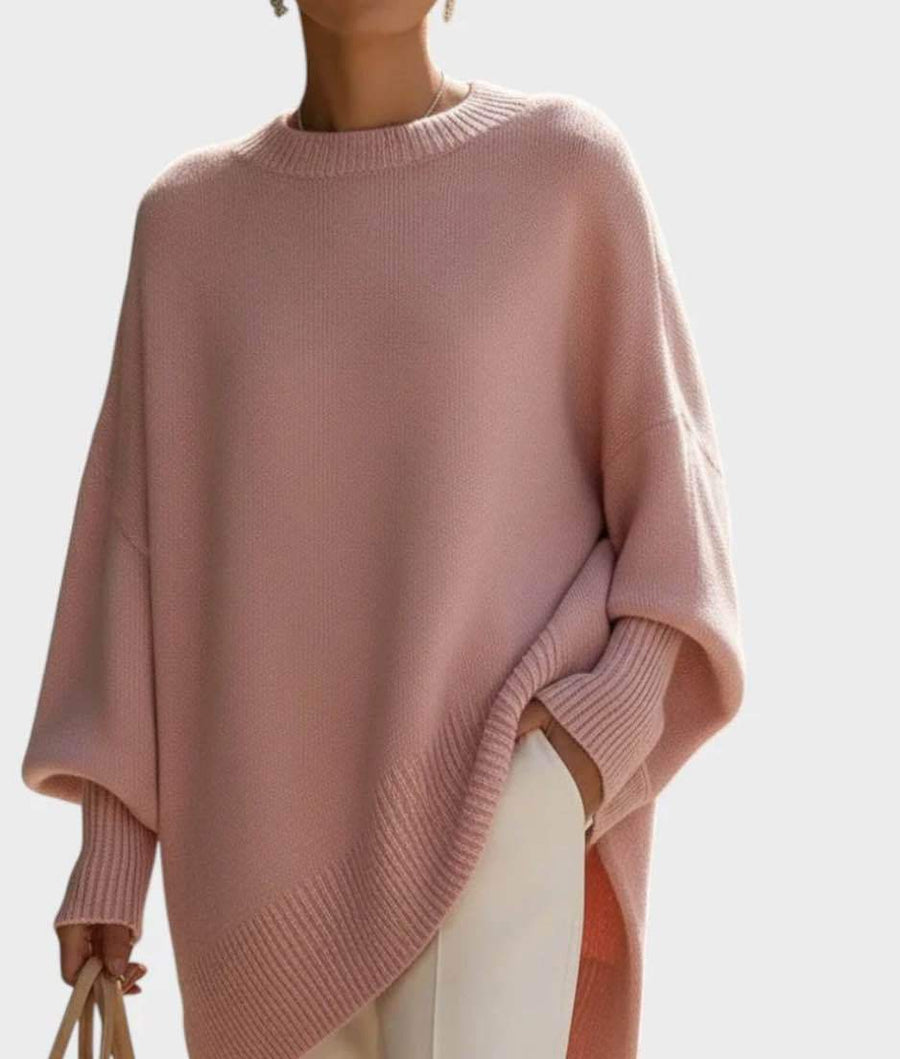 Womens Loose Crew-Neck Knit Sweater - Effortless Style