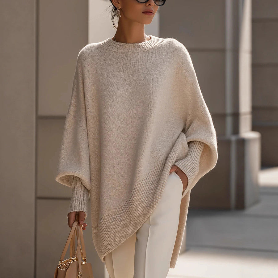 Womens Loose Crew-Neck Knit Sweater - Effortless Style