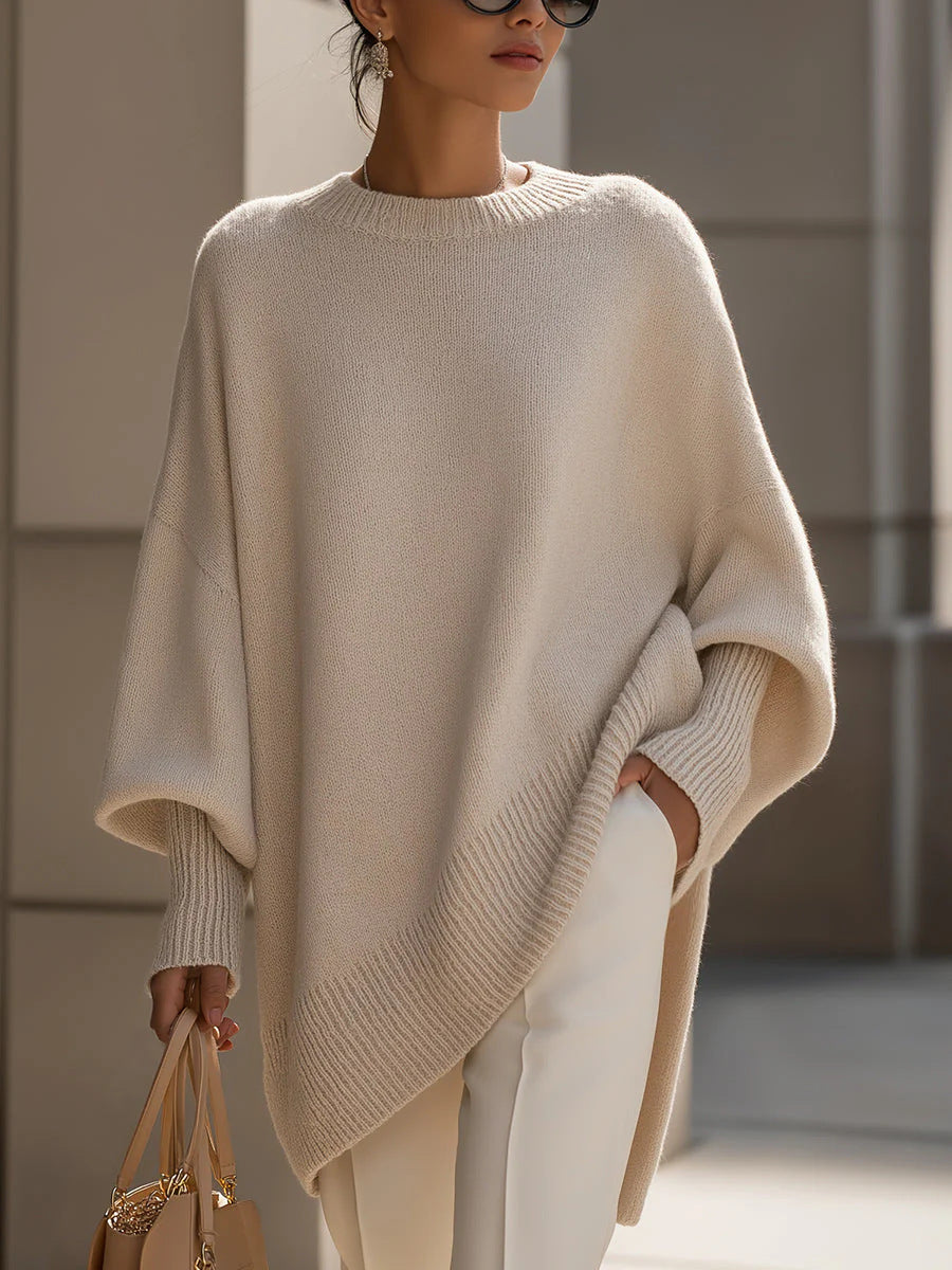 Womens Loose Crew-Neck Knit Sweater - Effortless Style