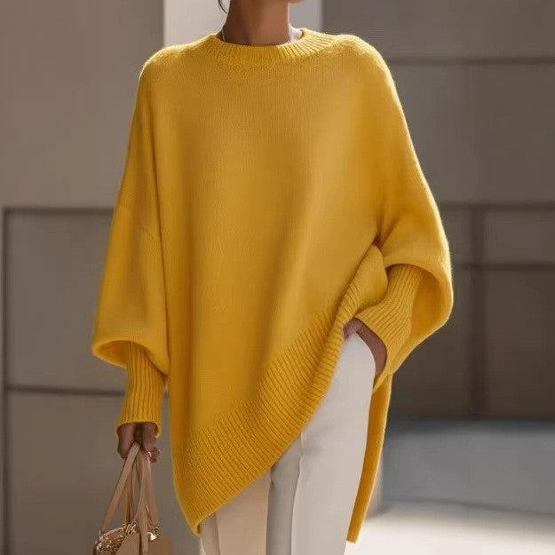 Womens Loose Crew-Neck Knit Sweater - Effortless Style