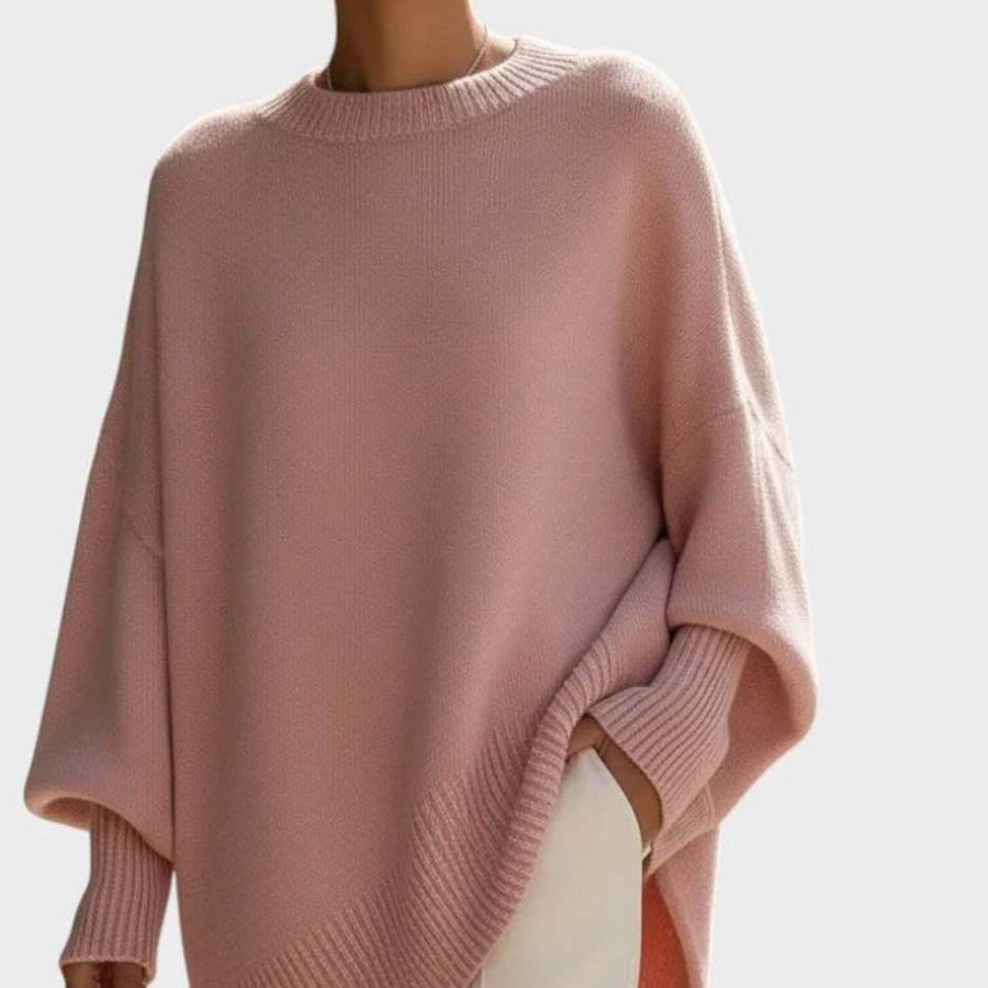 Womens Loose Crew-Neck Knit Sweater - Effortless Style