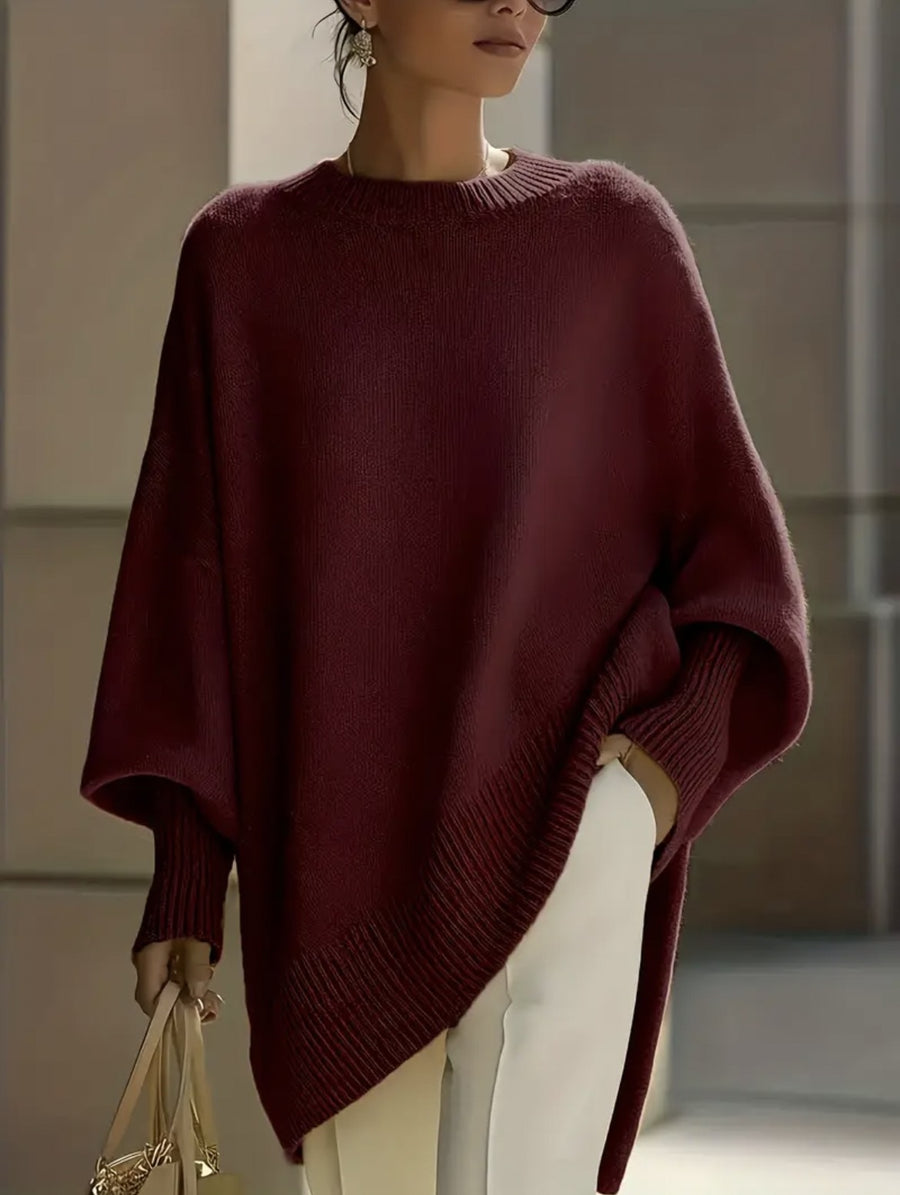 Womens Loose Crew-Neck Knit Sweater - Effortless Style