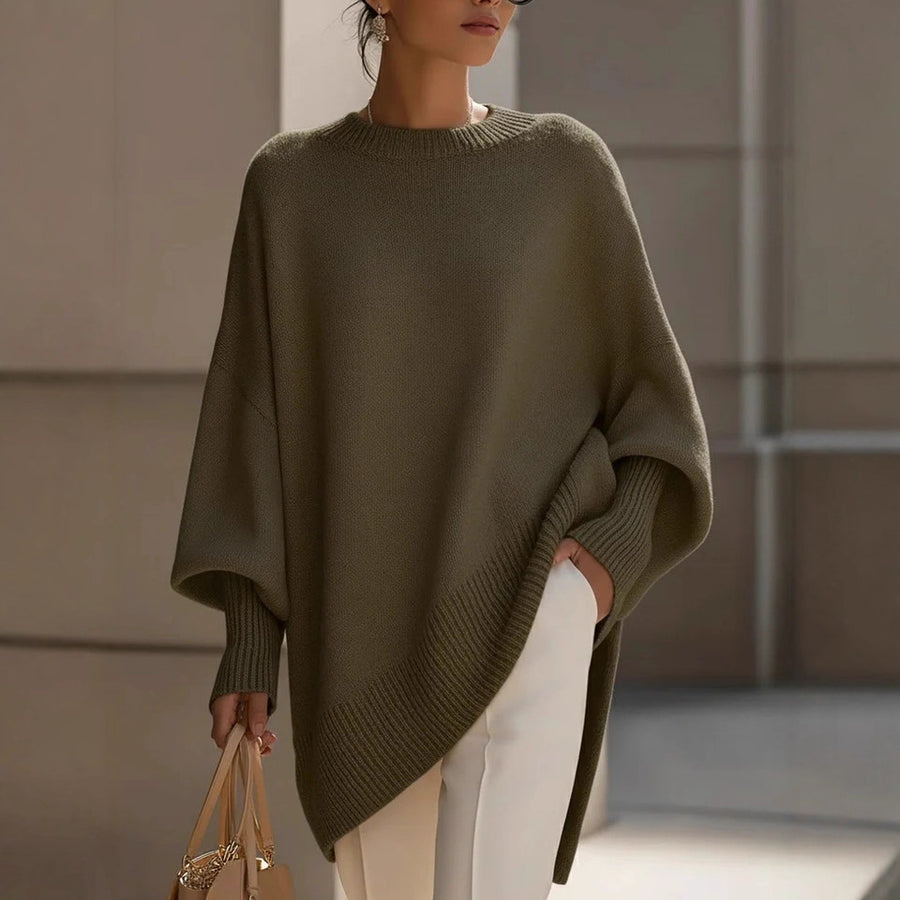 Womens Loose Crew-Neck Knit Sweater - Effortless Style