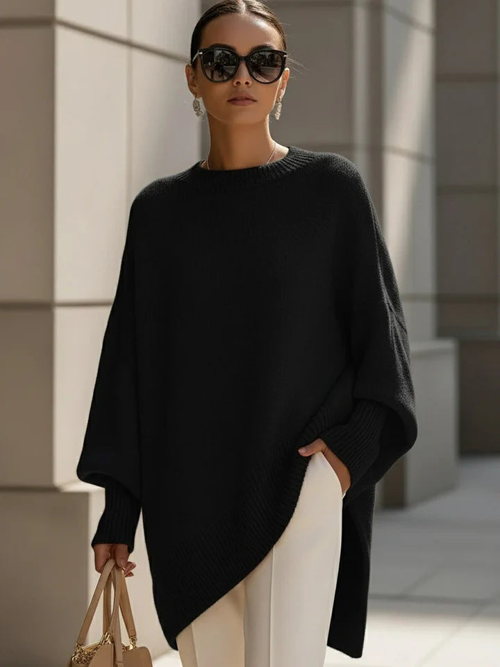 Womens Loose Crew-Neck Knit Sweater - Effortless Style