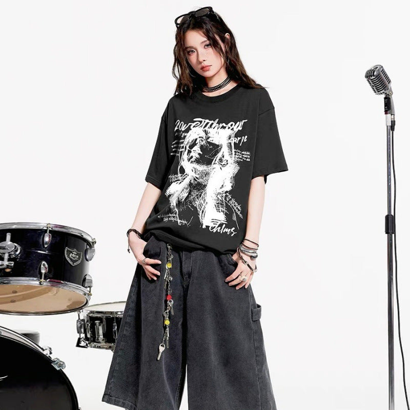 American Style Streetwear Retro Letter T-shirt for Women