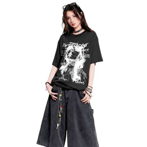 American Style Streetwear Retro Letter T-shirt for Women