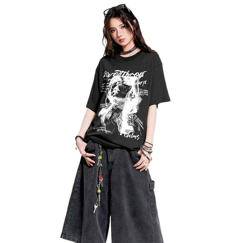 American Style Streetwear Retro Letter T-shirt for Women