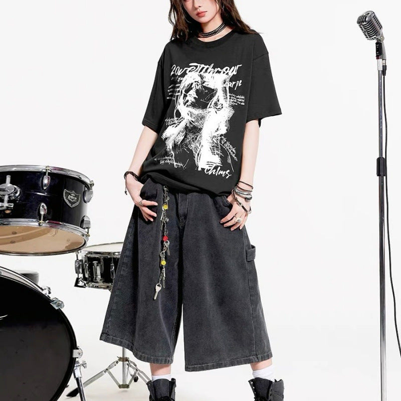 American Style Streetwear Retro Letter T-shirt for Women