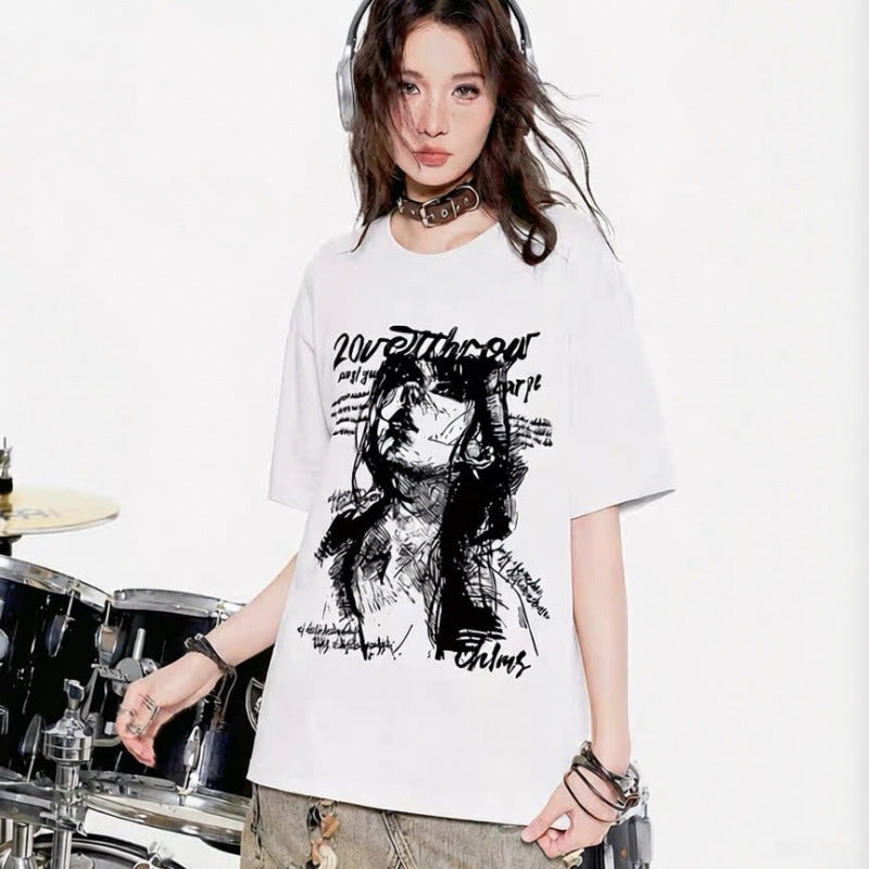 American Style Streetwear Retro Letter T-shirt for Women
