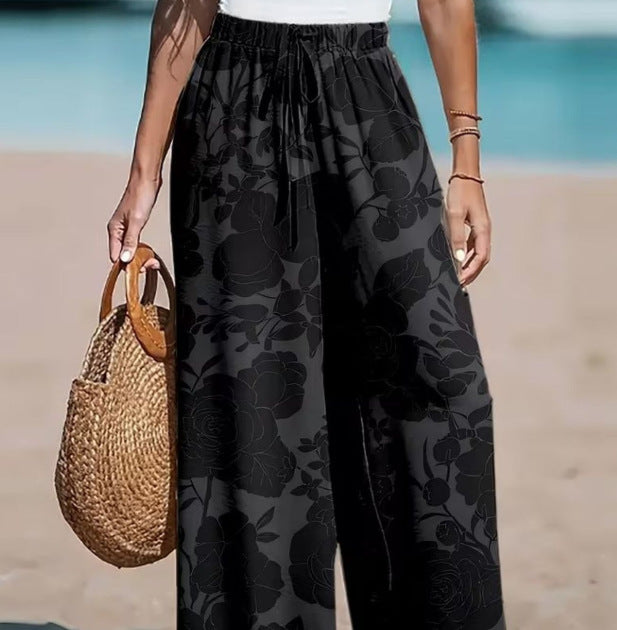 Womens Printed Wide-leg Pants for Casual Dress Style