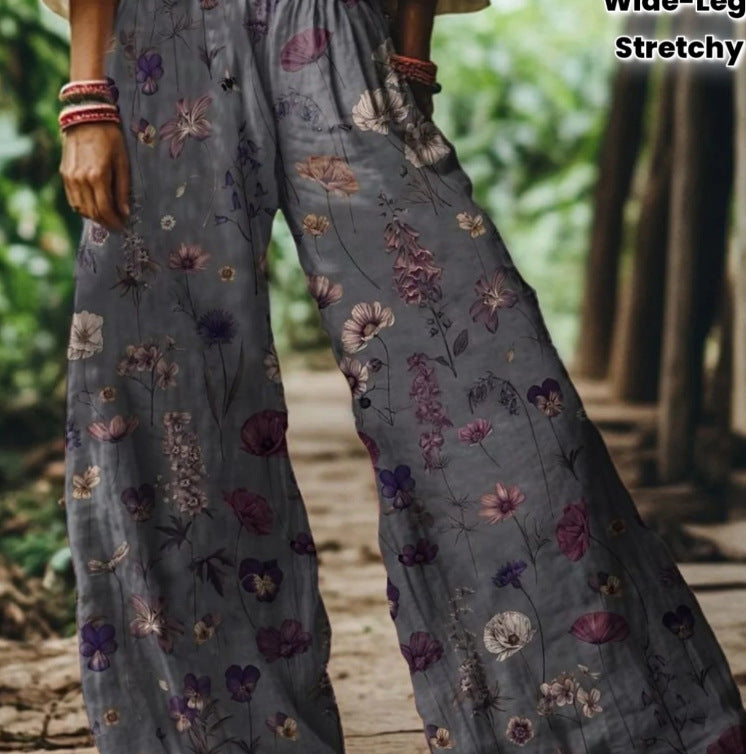 Womens Printed Wide-leg Pants for Casual Dress Style
