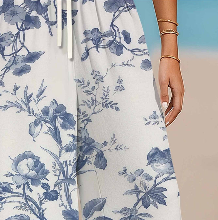 Womens Printed Wide-leg Pants for Casual Dress Style