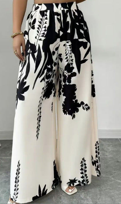 Womens Printed Wide-leg Pants for Casual Dress Style