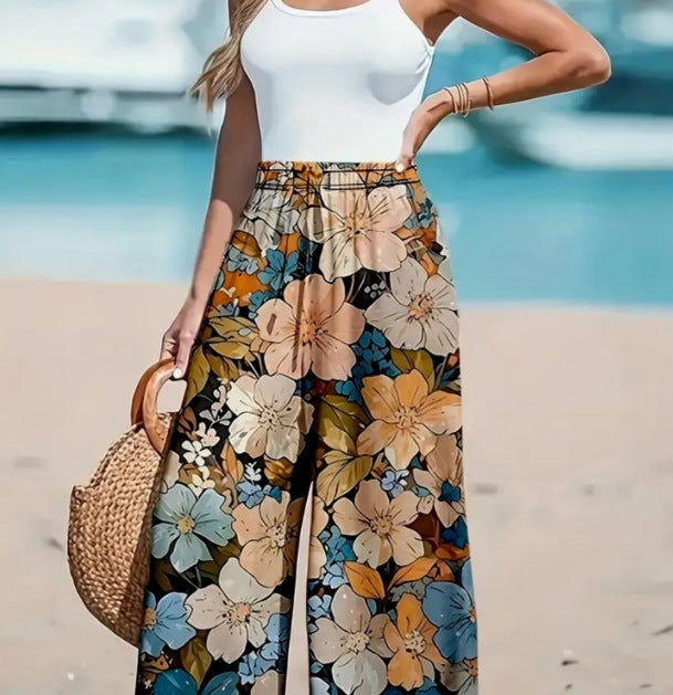 Womens Printed Wide-leg Pants for Casual Dress Style