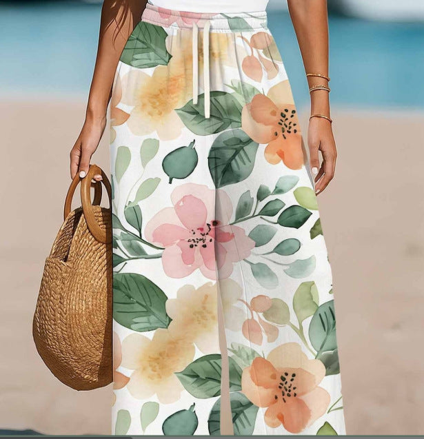 Womens Printed Wide-leg Pants for Casual Dress Style