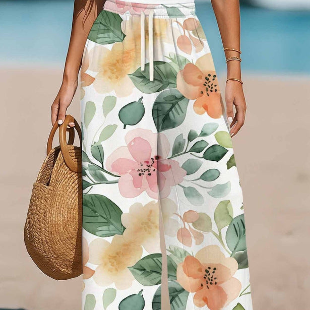 Womens Printed Wide-leg Pants for Casual Dress Style