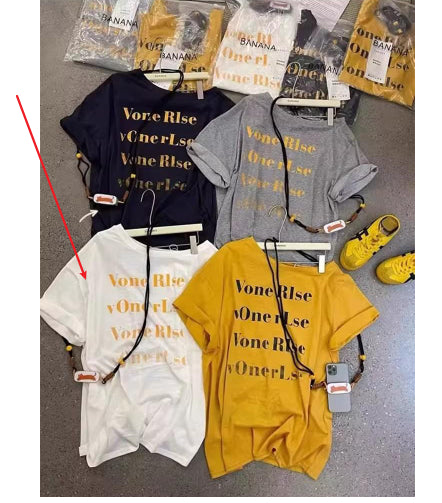 Womens Loose-Fit Summer T-Shirt with Letter Print