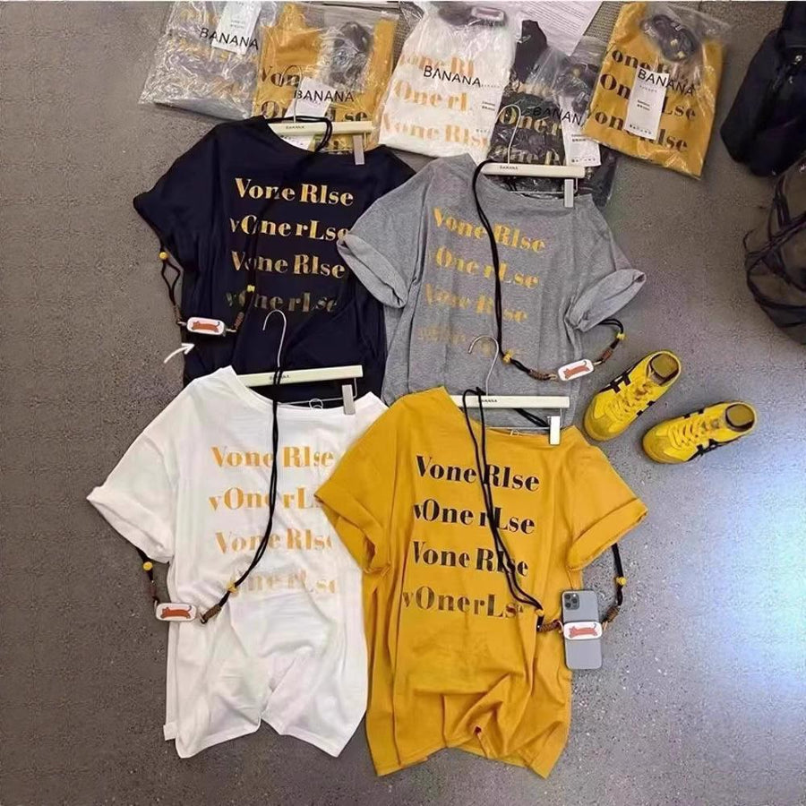 Womens Loose-Fit Summer T-Shirt with Letter Print