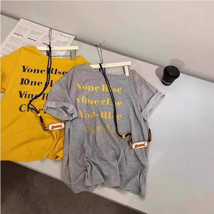 Womens Loose-Fit Summer T-Shirt with Letter Print
