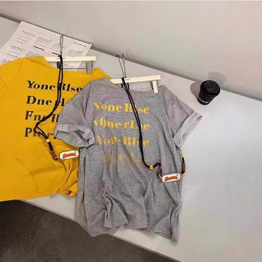 Womens Loose-Fit Summer T-Shirt with Letter Print