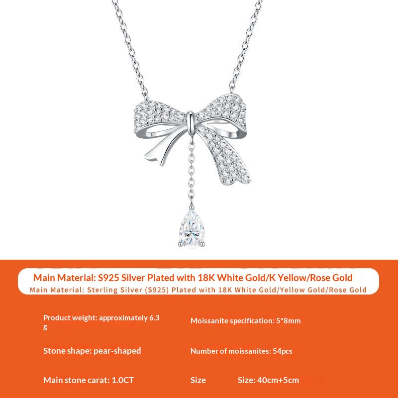 Bowknot Necklace for Women - S925 Silver Tassel Luxury