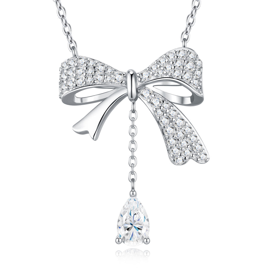 Bowknot Necklace for Women - S925 Silver Tassel Luxury