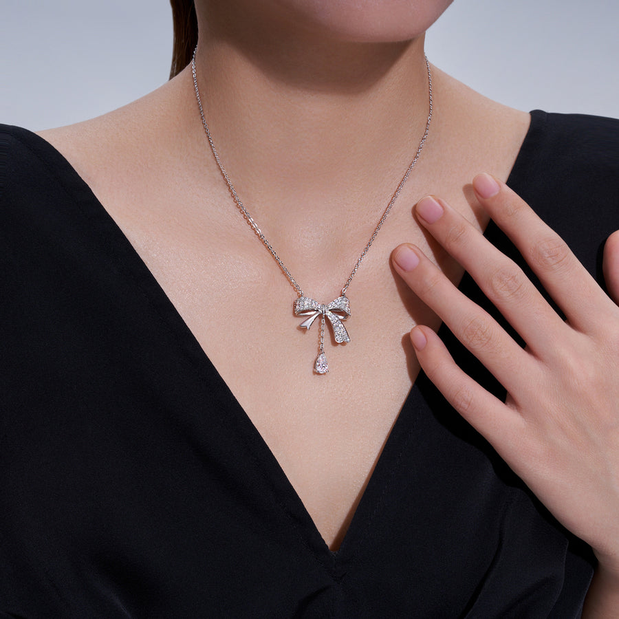 Bowknot Necklace for Women - S925 Silver Tassel Luxury