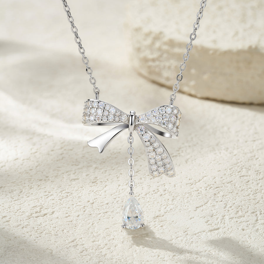 Bowknot Necklace for Women - S925 Silver Tassel Luxury